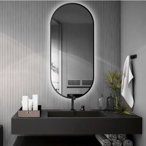Lustro owalne w ramie czarnej MDF SLIM z podświetleniem - OLI LED - kolor ramy do wyboru